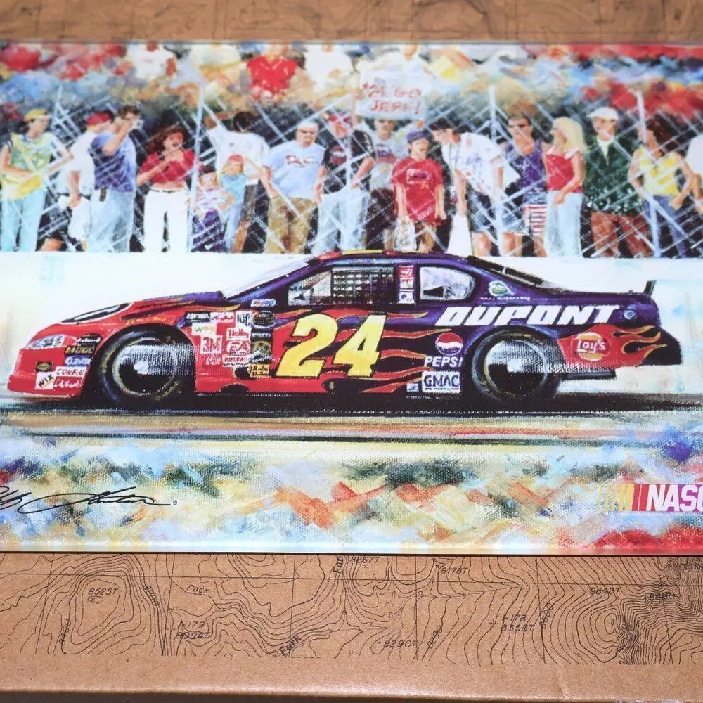 Vintage NASCAR Jeff Gordon #24 Dupont Race Car Glass Cutting Board 8